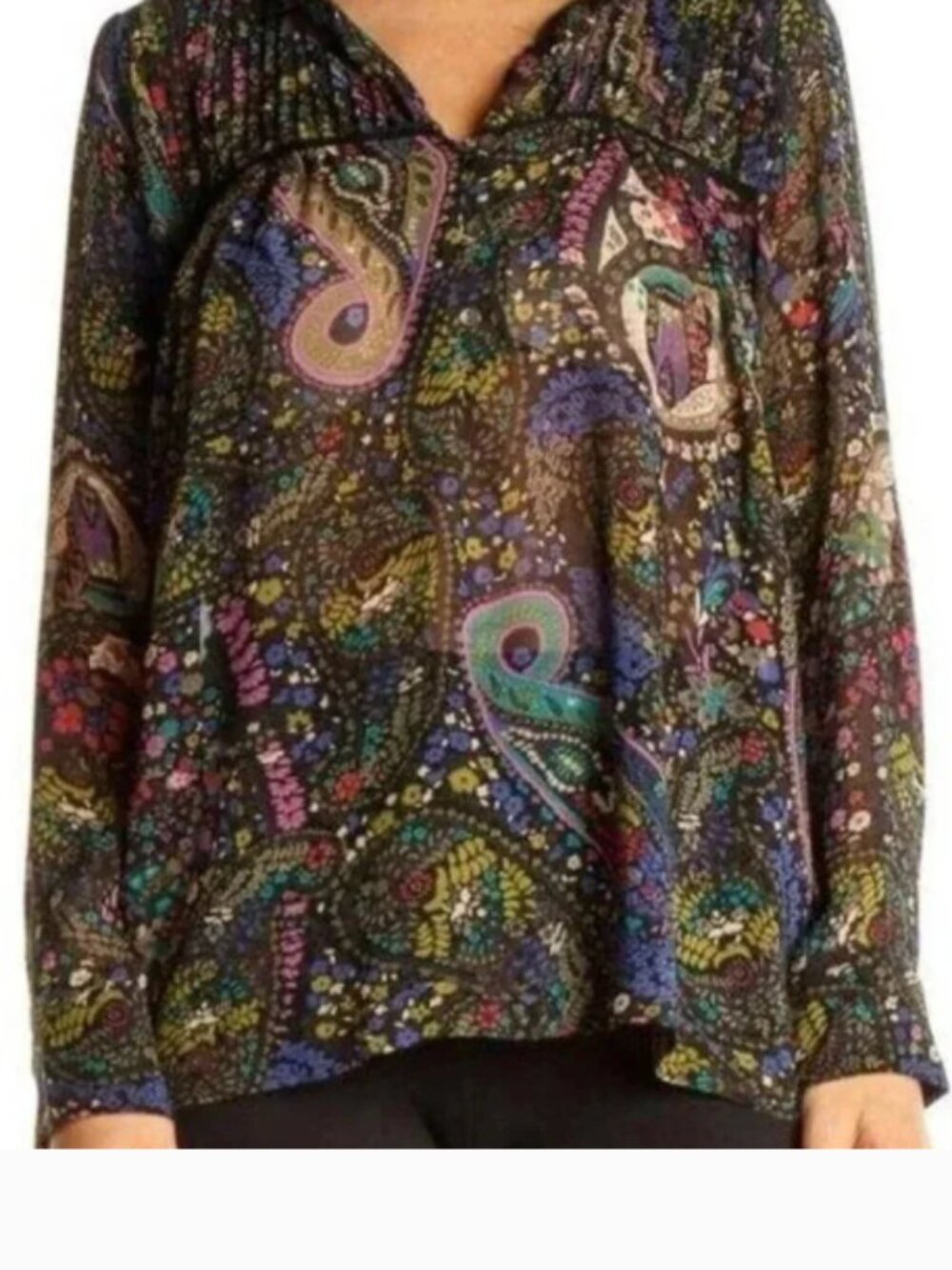 Dolan Paisley Long Sleeve Shirt Flowy Peasant Top Boho Blouse Size XS Women's
